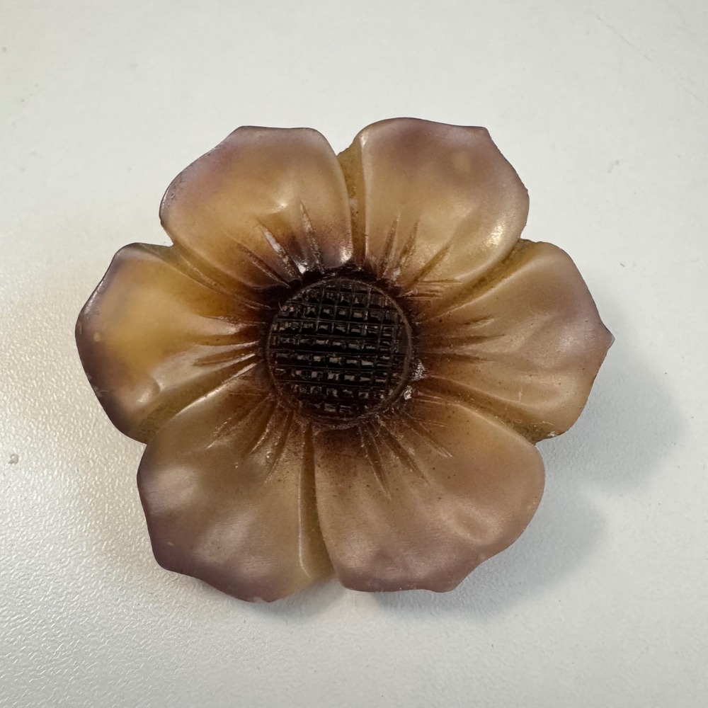 Vintage Bakelight Flower Brooch Amber purple ombre Floral Pin 1.5 Inch 1930's